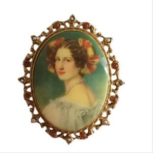 Vintage Portrait Cameo Pin Brooch – Auguste Strobl by Joseph Karl Stieler